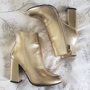 Gold Block Heel Booties